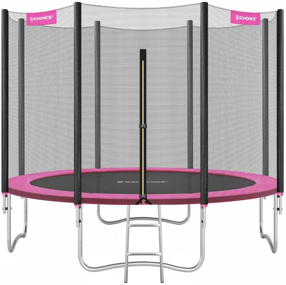 SONGMICS Trampolin mit Sicherheitsnetz, Leiter und gepolsterten Stangen, schwarz-pink, Ø 305 cm Bild 1