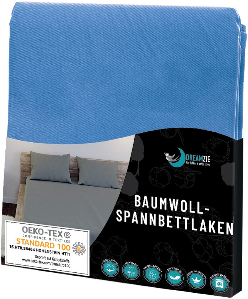 Dreamzie - Spannbettlaken 140x200cm - Baumwolle Oeko Tex Zertifiziert - Blau - 100% Jersey Bettwäsche 140x200 Bild 1
