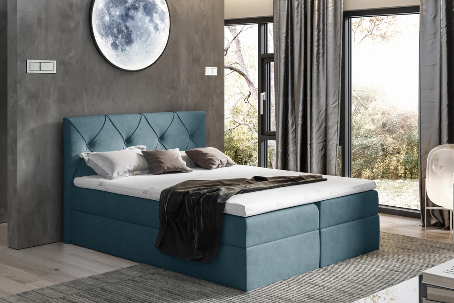 Stylefy 'Arian' Boxspringbett Velours Türkis 140 x 200 cm Bild 1