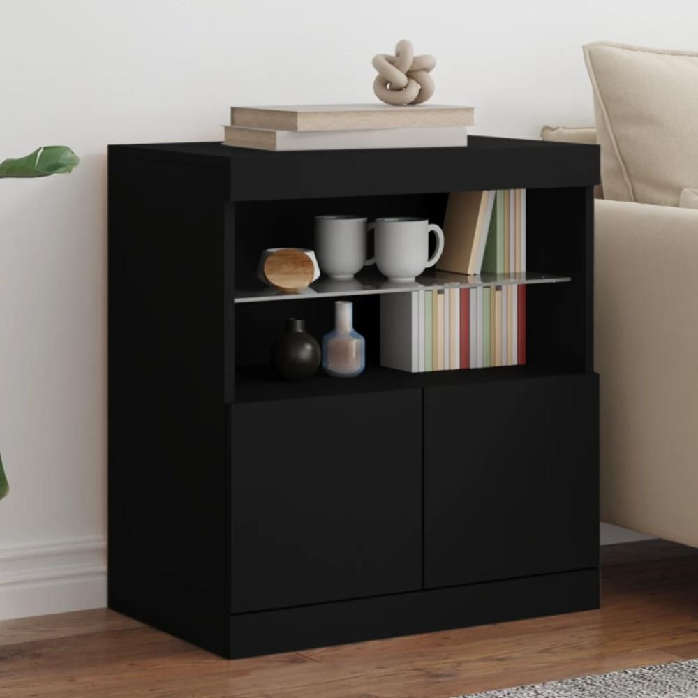 vidaXL Sideboard mit LED-Leuchten Schwarz 60x37x67 cm Bild 1