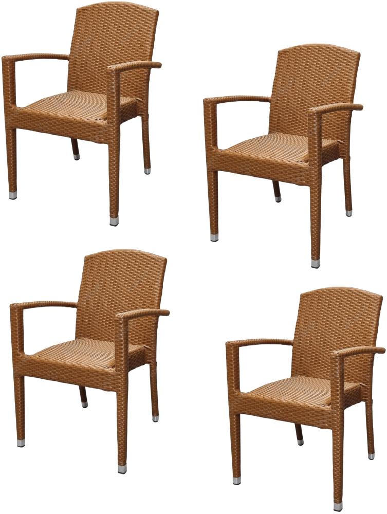 4x KONWAY® MAUI Stapelsessel Braun Premium Polyrattan Garten Sessel Stuhl Set Bild 1