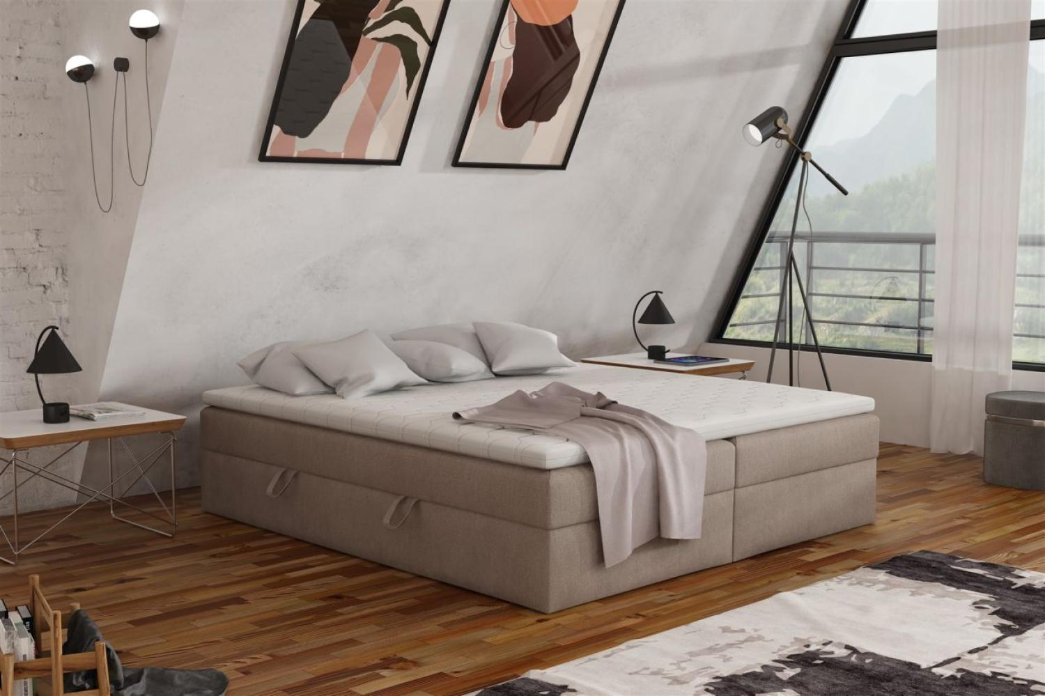 Boxspringbett Schlafzimmerbett ANTONY 180x200cm Stoff Cappuccino inkl. Bettkasten Bild 1