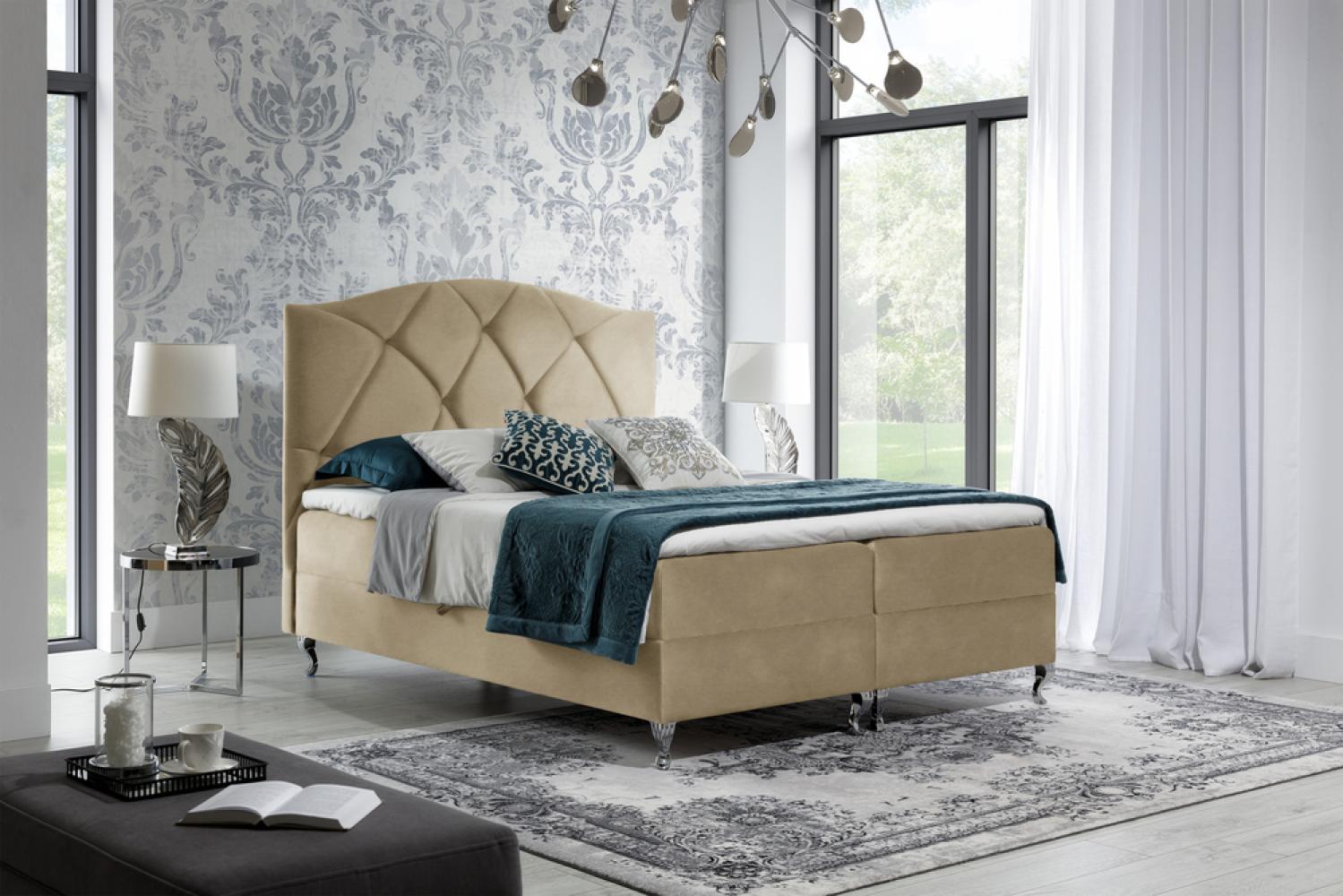 Stylefy 'Blanco' Boxspringbett Velours Creme 140 x 200 cm Bild 1