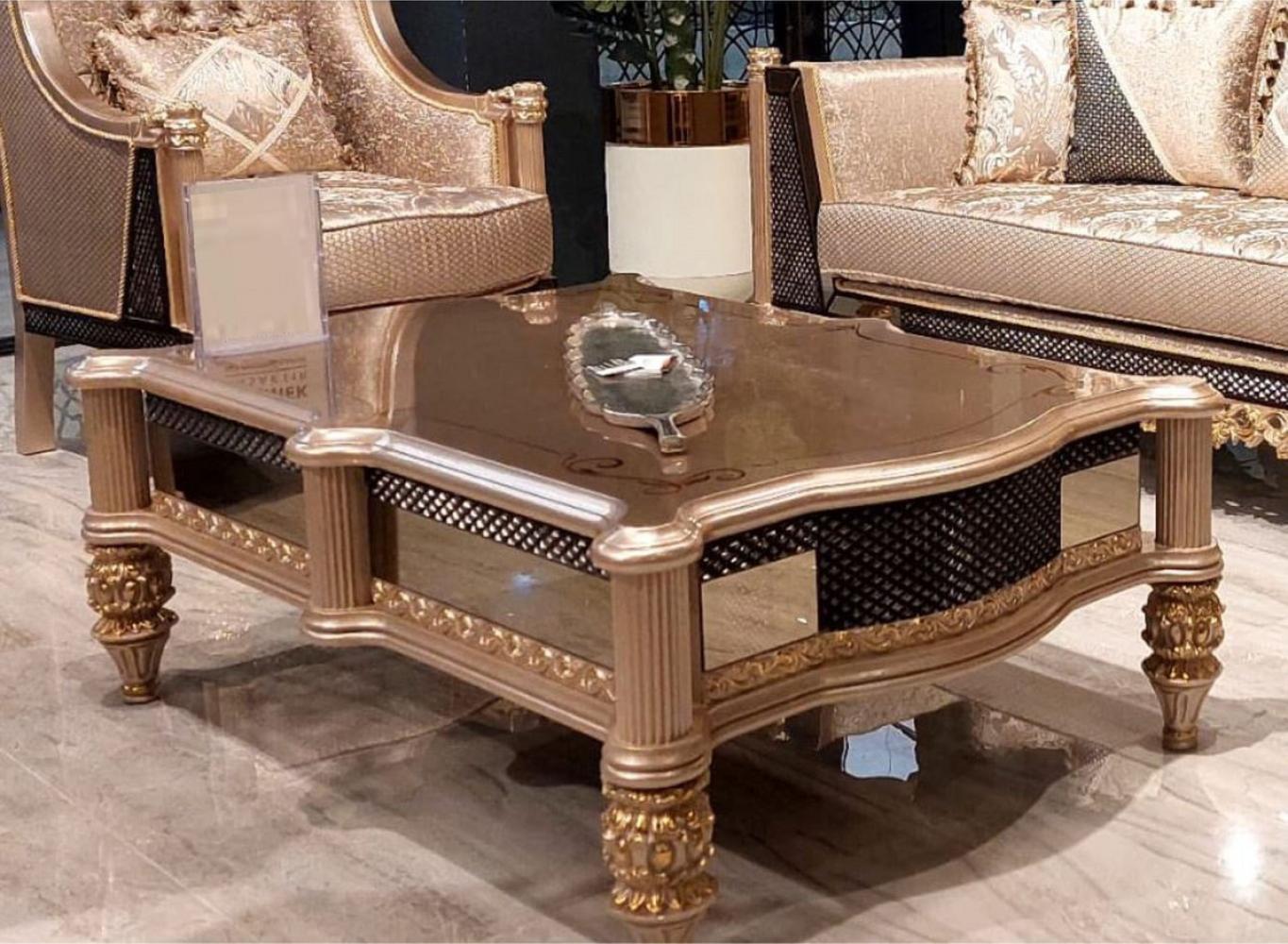 Casa Padrino Luxus Barock Couchtisch Grau / Schwarz / Gold - Handgefertigter Massivholz Wohnzimmertisch im Barockstil - Wohnzimmer Möbel im Barockstil - Barock Möbel - Edel & Prunkvoll Bild 1