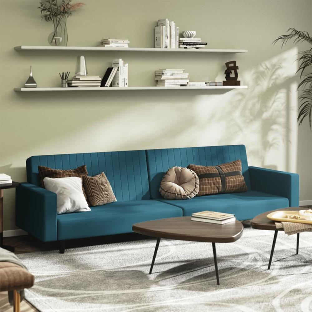 vidaXL Schlafsofa 2-Sitzer Blau Samt Bild 1