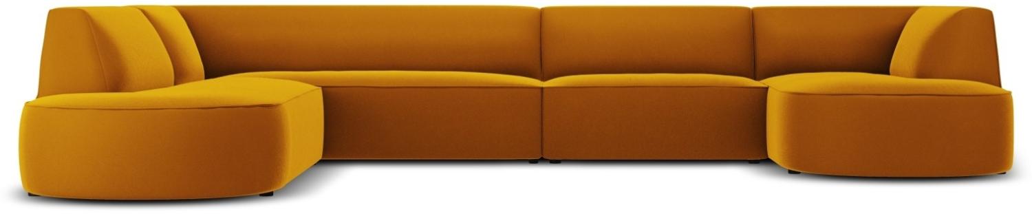Micadoni 6-Sitzer Samtstoff Panorama Ecke links Sofa Ruby | Bezug Yellow | Beinfarbe Black Plastic Bild 1
