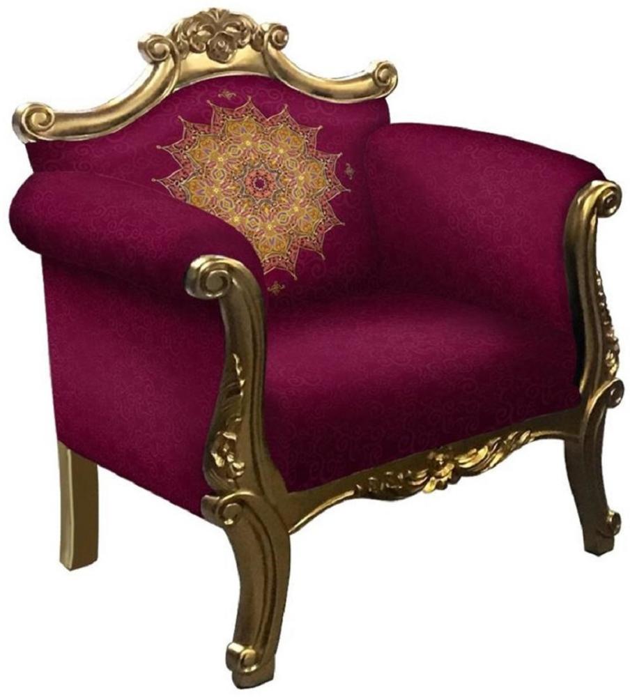 Casa Padrino Barock Sessel Lila / Gold - Handgefertigter Wohnzimmer Sessel im Barockstil - Barock Wohnzimmer Möbel Bild 1
