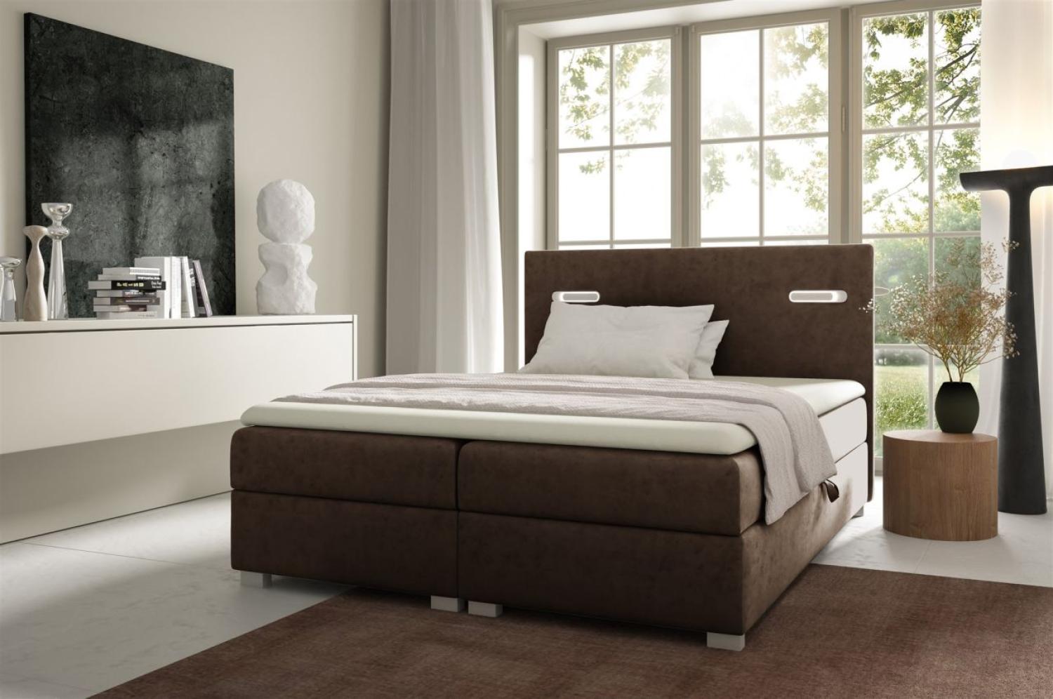 Boxspringbett Schlafzimmerbett CAPRICE 200x200cm Stoff Braun inkl. Ambiente-LED Bild 1