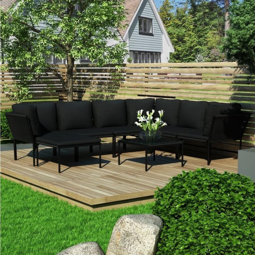 Merax Gartenlounge-Set aus PVC und Stahlgestell mit Armlehne, Balkonset, Gartengarnitur, (8-tlg), Gartenmöbel Set für 7 Personen mit Tisch und Kissen Bild 1