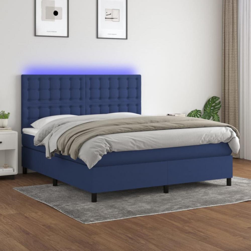 Boxspringbett mit Matratze & LED Blau 160x200 cm Stoff (Farbe: Blau) Bild 1