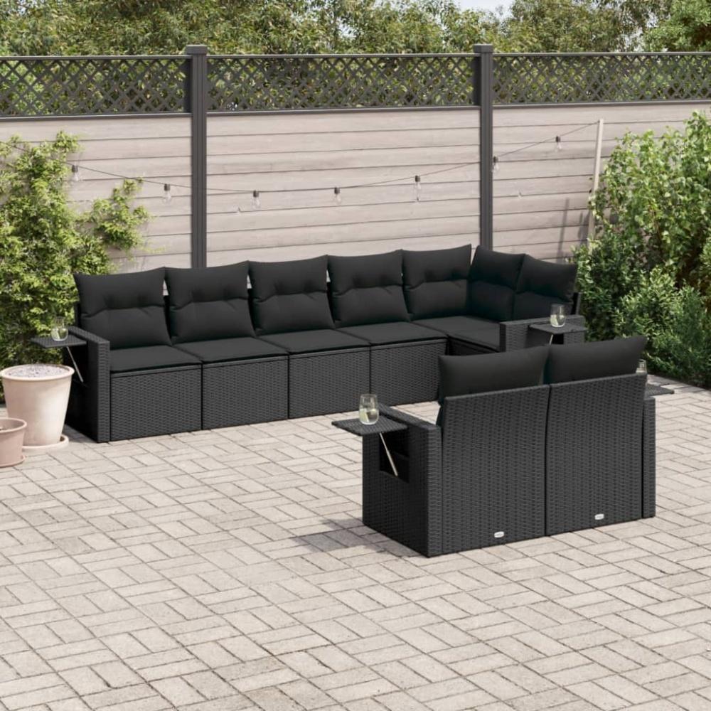 vidaXL 8-tlg. Garten-Sofagarnitur mit Kissen Schwarz Poly Rattan Bild 1