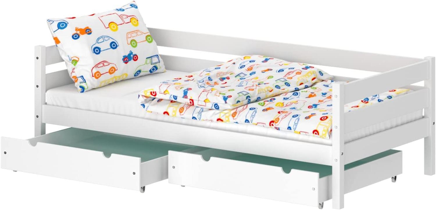 WNM Group Kinderbett für Mädchen und Jungen Kaira - Jugenbett aus Massivholz - Bett mit 2 Schubladen - Funktionsbett 190x80 cm - Weiß Bild 1