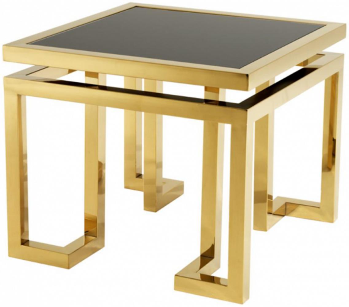 Casa Padrino Luxus Art Deco Designer Beistelltisch Gold mit schwarzem Glas - Hotel Tisch Möbel Bild 1