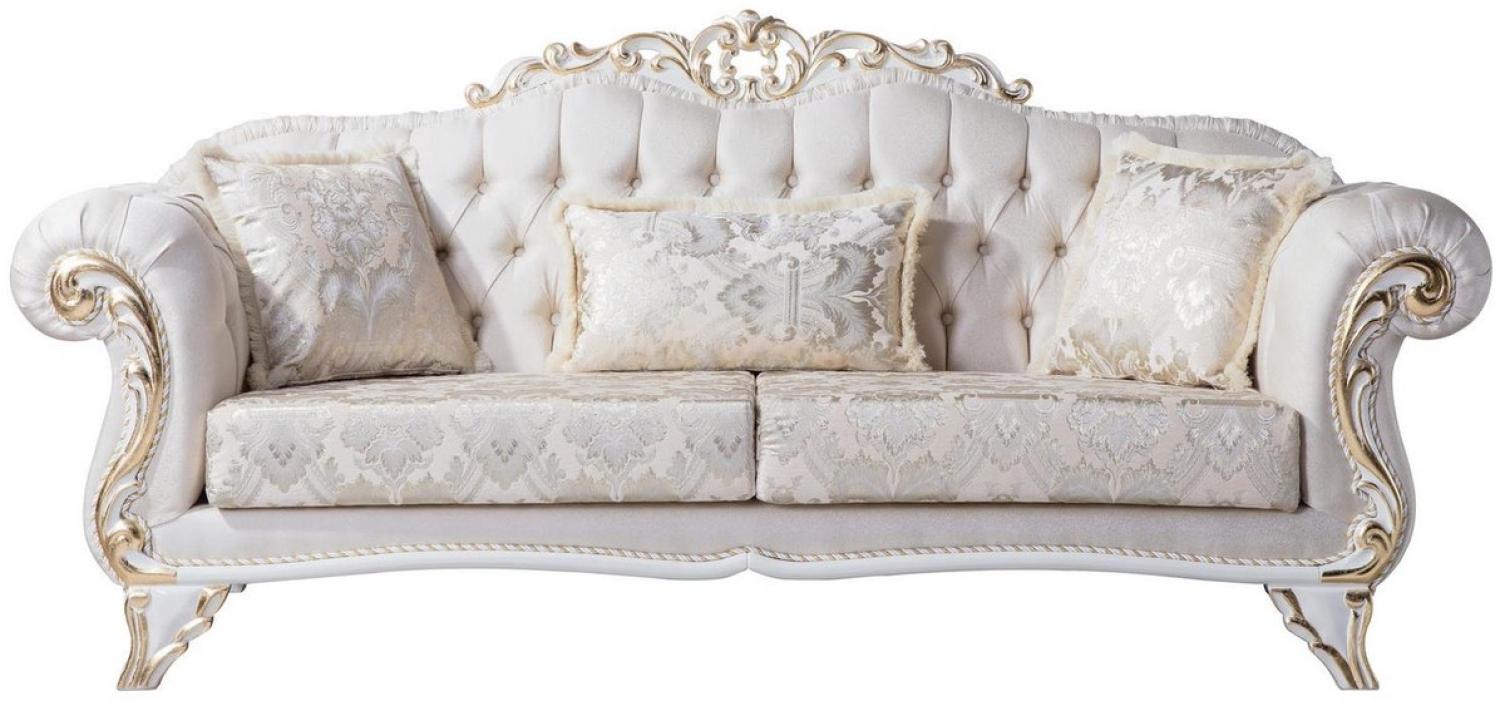 Casa Padrino Luxus Barock Wohnzimmer Sofa mit dekorativen Kissen Creme / Weiß / Gold 220 x 90 x H. 101 cm - Barock Möbel - Edel & Prunkvoll Bild 1