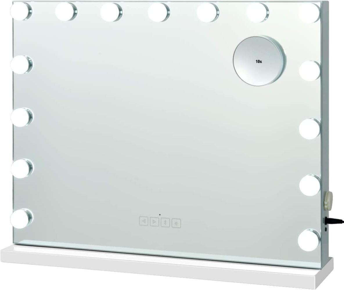 COSTWAY Schminkspiegel mit 15 LED Beleuchtung Spiegel 3 Lichtfarben inkl. 10-Fach-Vergrößerungsglas Bluetooth 58x15x48cm Bild 1