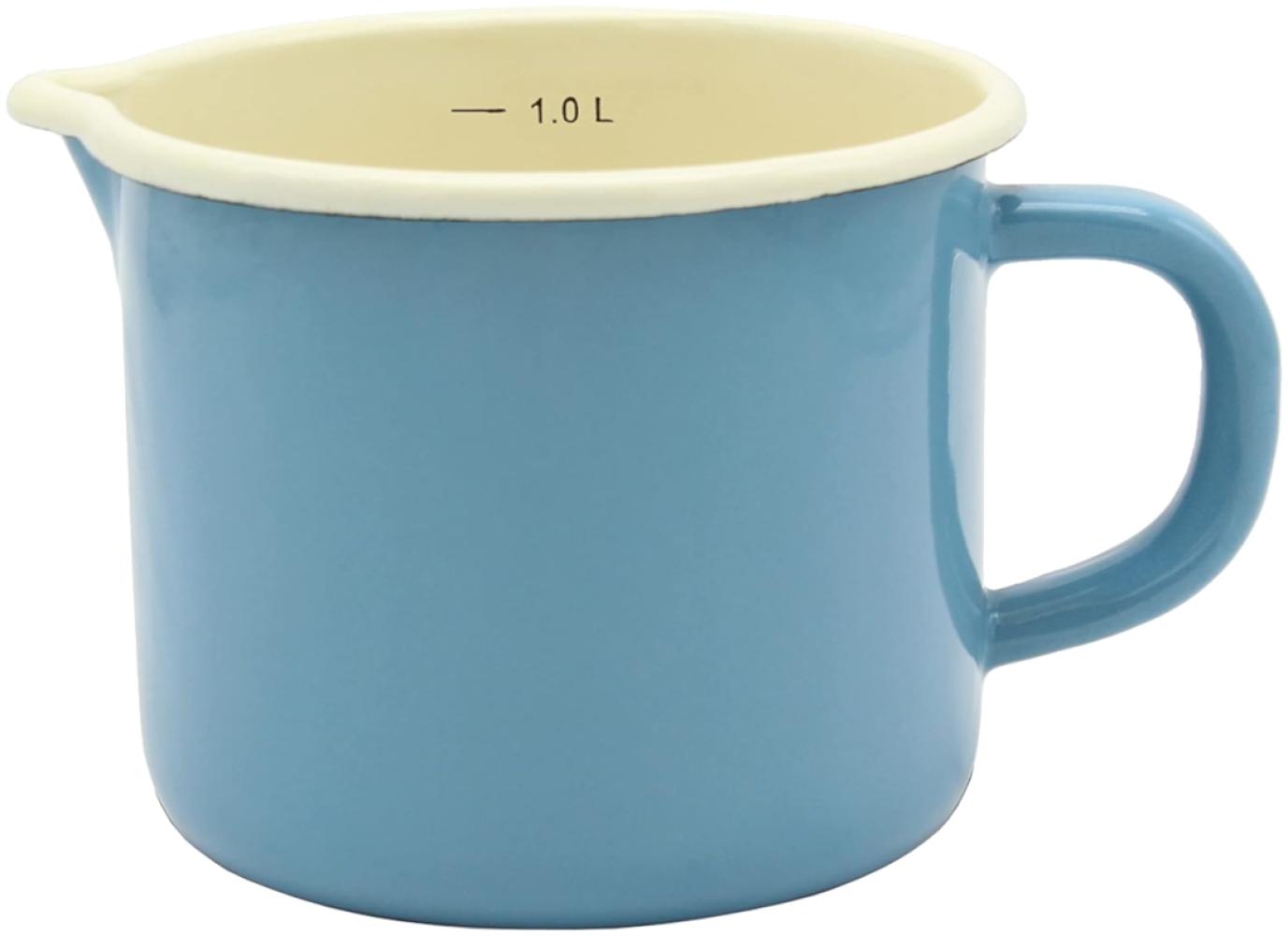 KRÜGER 105693 Milchtopf mit Ausguss 1000 ml mit Literskala, Blau, Stahlemaille Bild 1