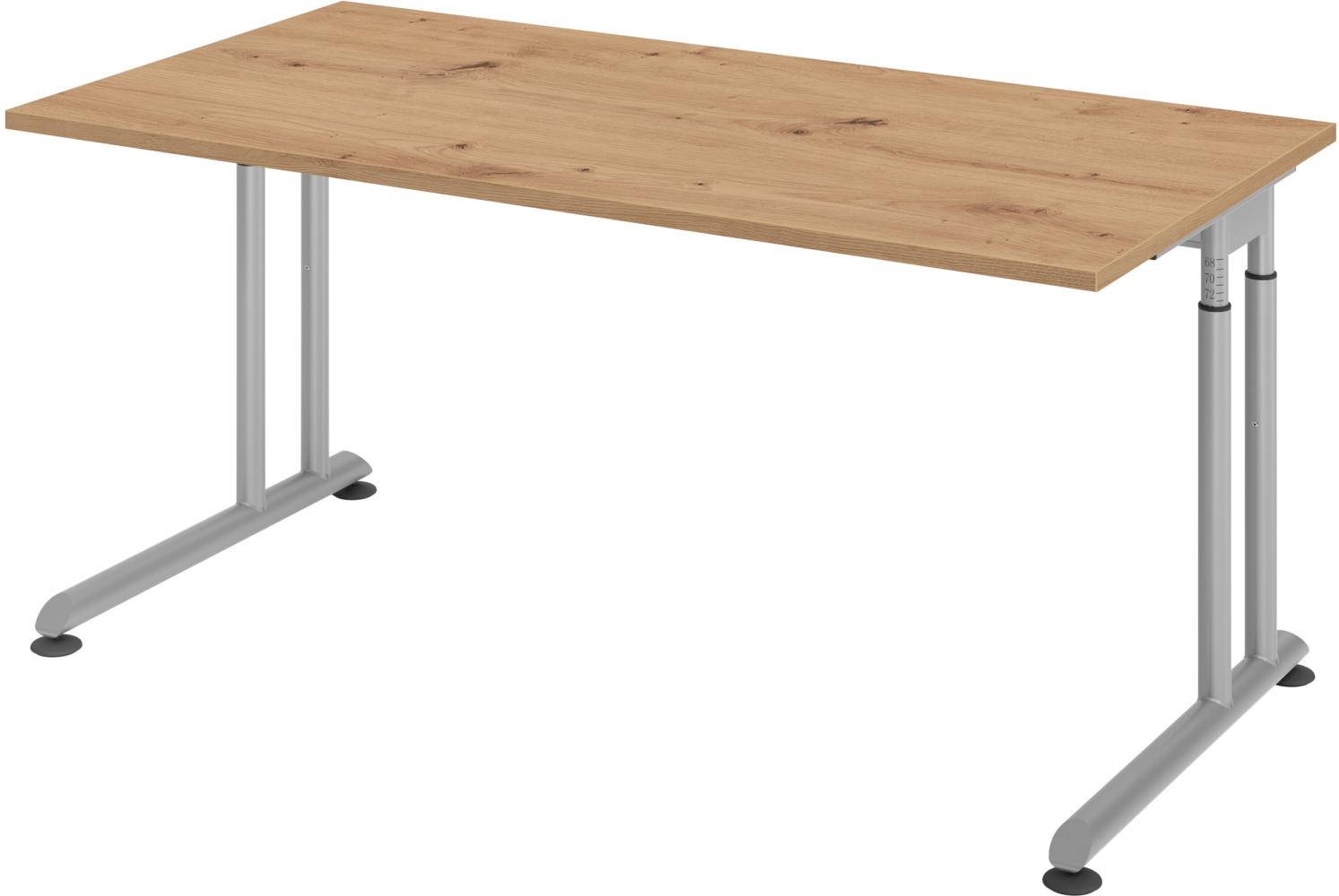 bümö® Schreibtisch Z-Serie höhenverstellbar, Tischplatte 160 x 80 cm in Asteiche, Gestell in silber Bild 1