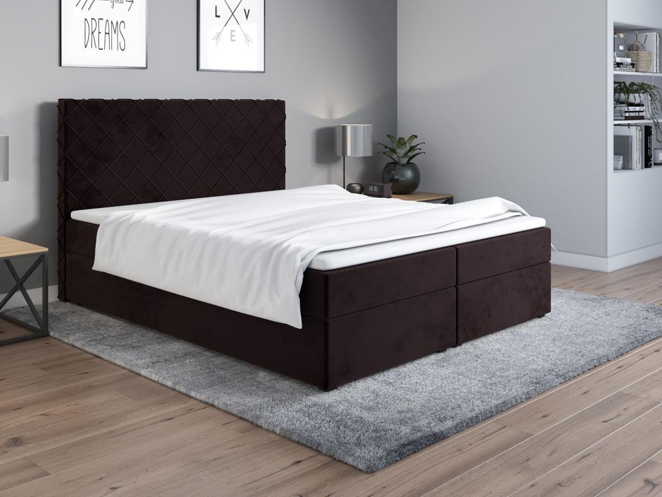 Boxspringbett Schlafzimmerbett WILLOW 200x200cm Dunkelbraun inkl. Bettkasten Bild 1