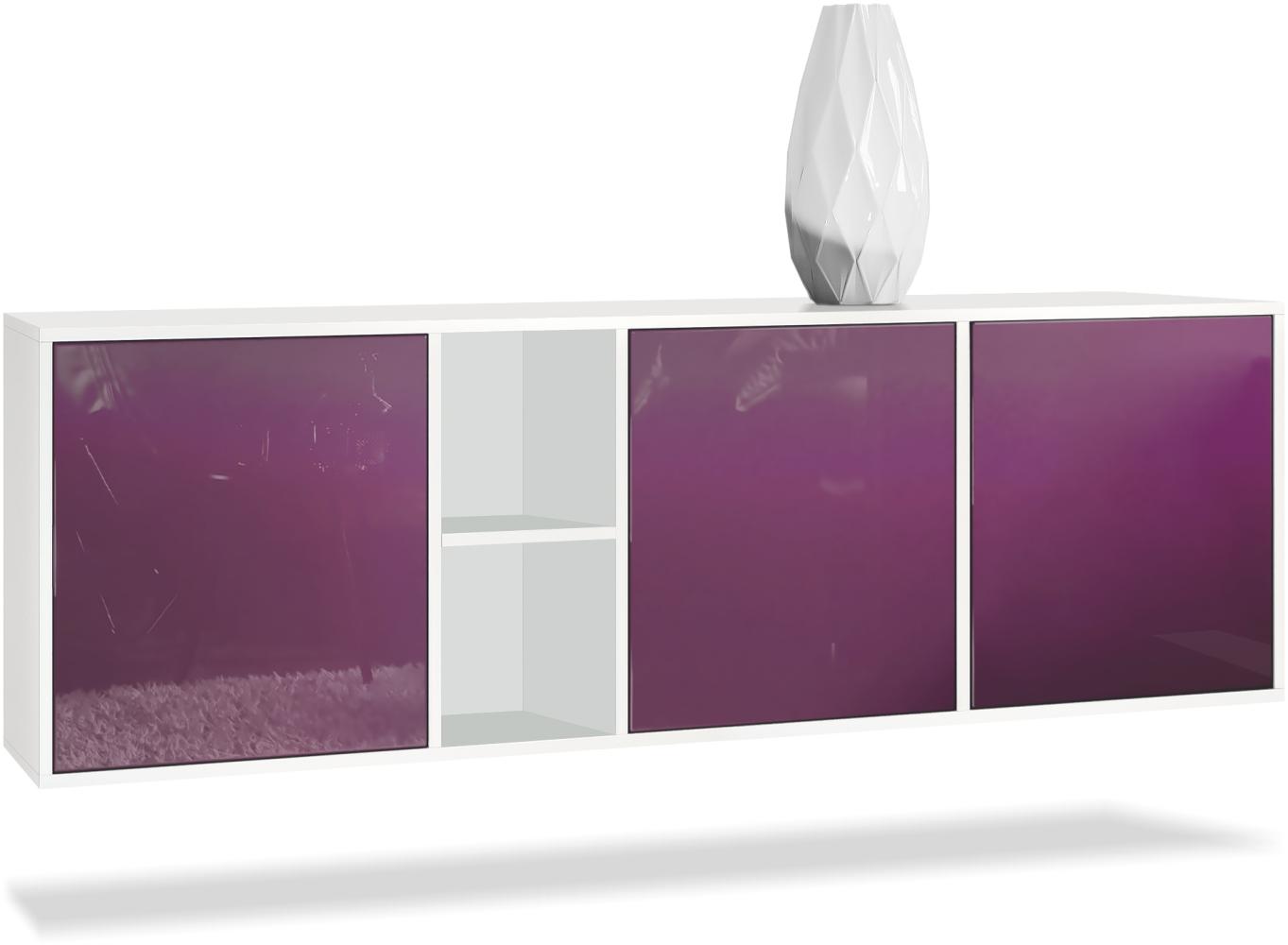 Vladon Kommode Cuba - Weiß matt/Brombeer Hochglanz - Modernes Sideboard für Ihr Wohnbereich - (BxHxT) 182x53x35 cm Bild 1
