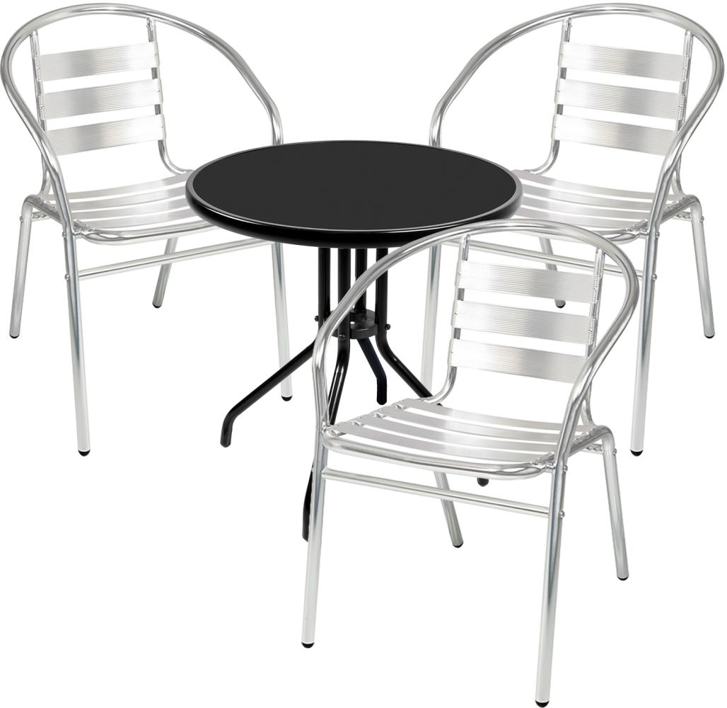 Bistro Sitzgarnitur Bistrogarnitur 4-teilig Tisch rund Ø60cm Schwarz/Silber Bild 1