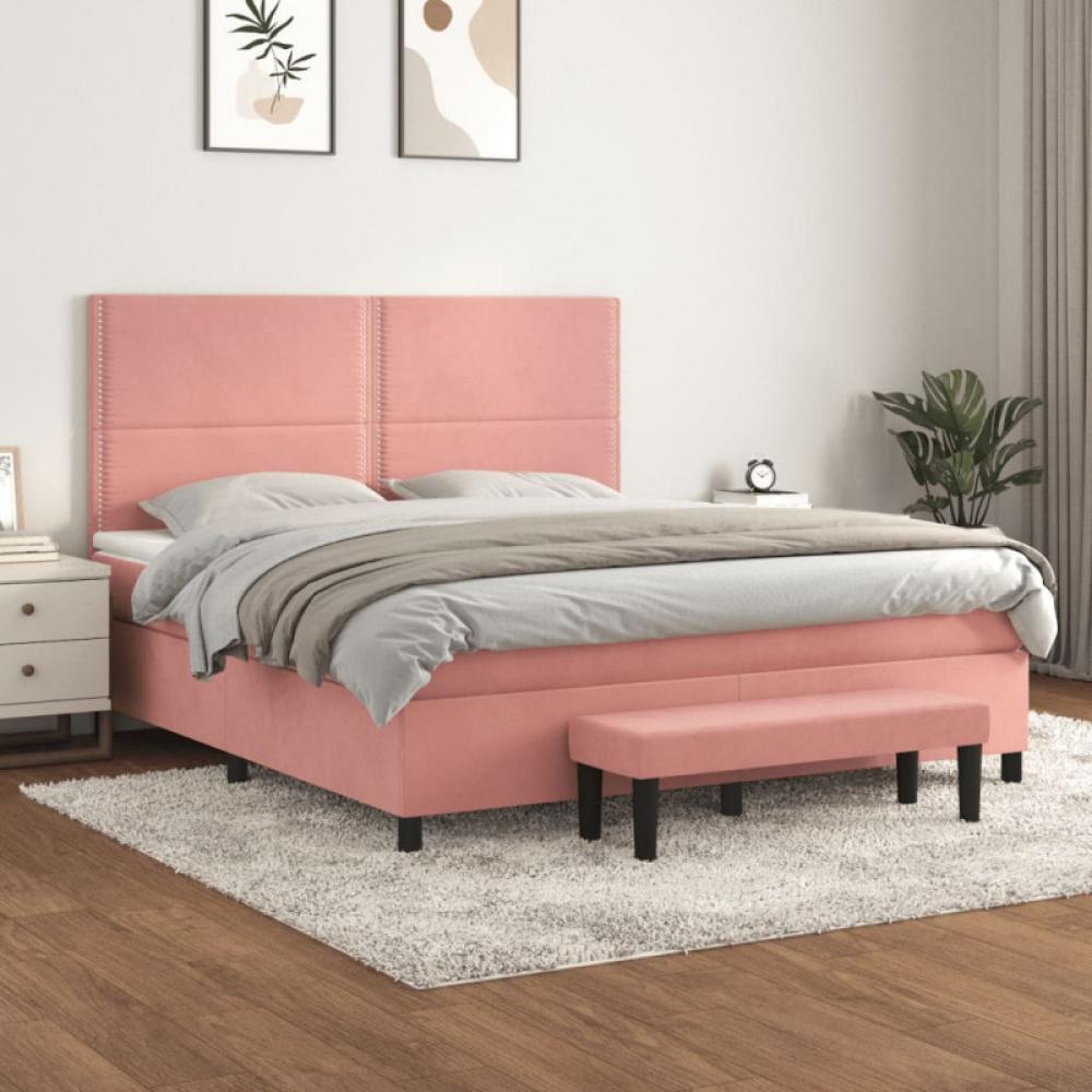 vidaXL Boxspringbett mit Matratze Rosa 180x200 cm Samt Bild 1