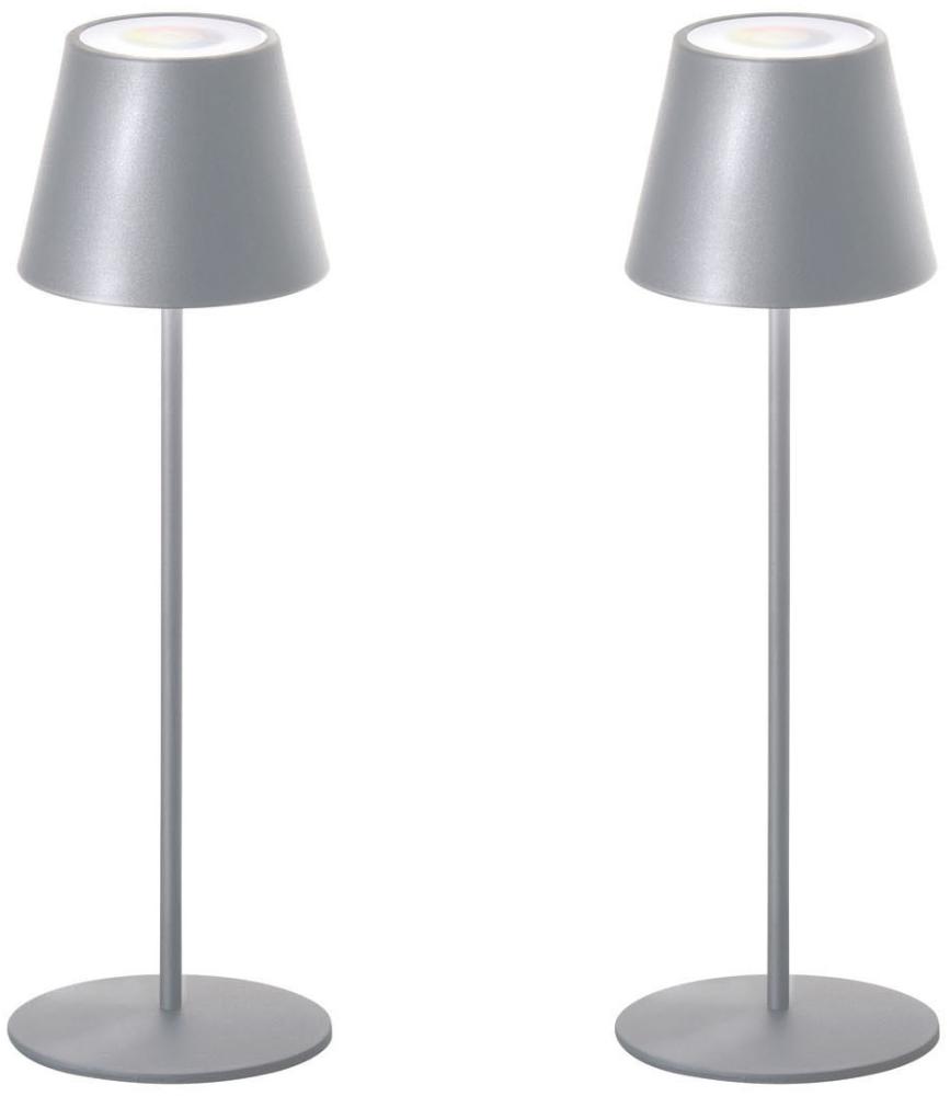 2er SET Outdoor Akku Tischlampen Silber ohne Kabel - LED & RGB - Höhe 38cm Bild 1