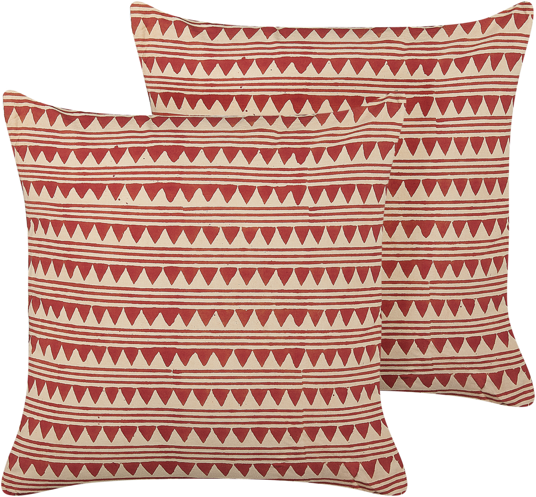 Dekokissen geometrisches Muster Baumwolle rot beige 45 x 45 cm 2er Set DEGLUPTA Bild 1