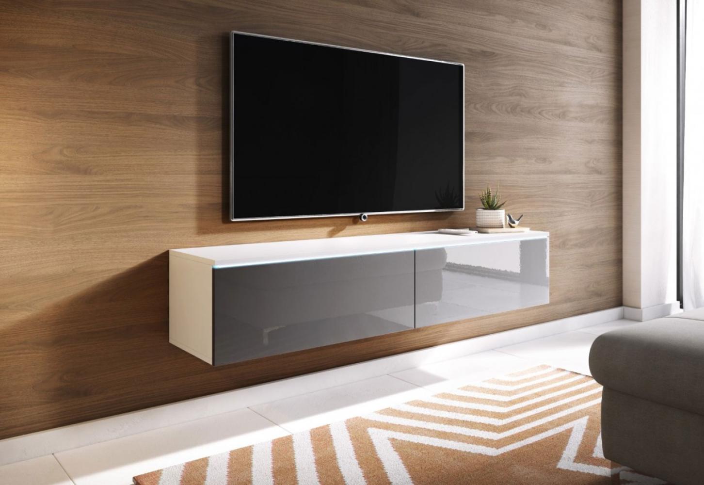 Lowboard "Lowboard D" TV-Unterschrank 140cm weiß grau hochglanz grifflos Bild 1