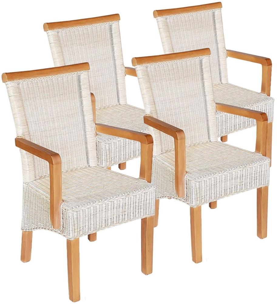 Esszimmer Stühle Set mit Armlehnen 4 Stück Rattanstühle Stuhl weiß Perth Sessel nachhaltig ohne Sitzkissen Bild 1