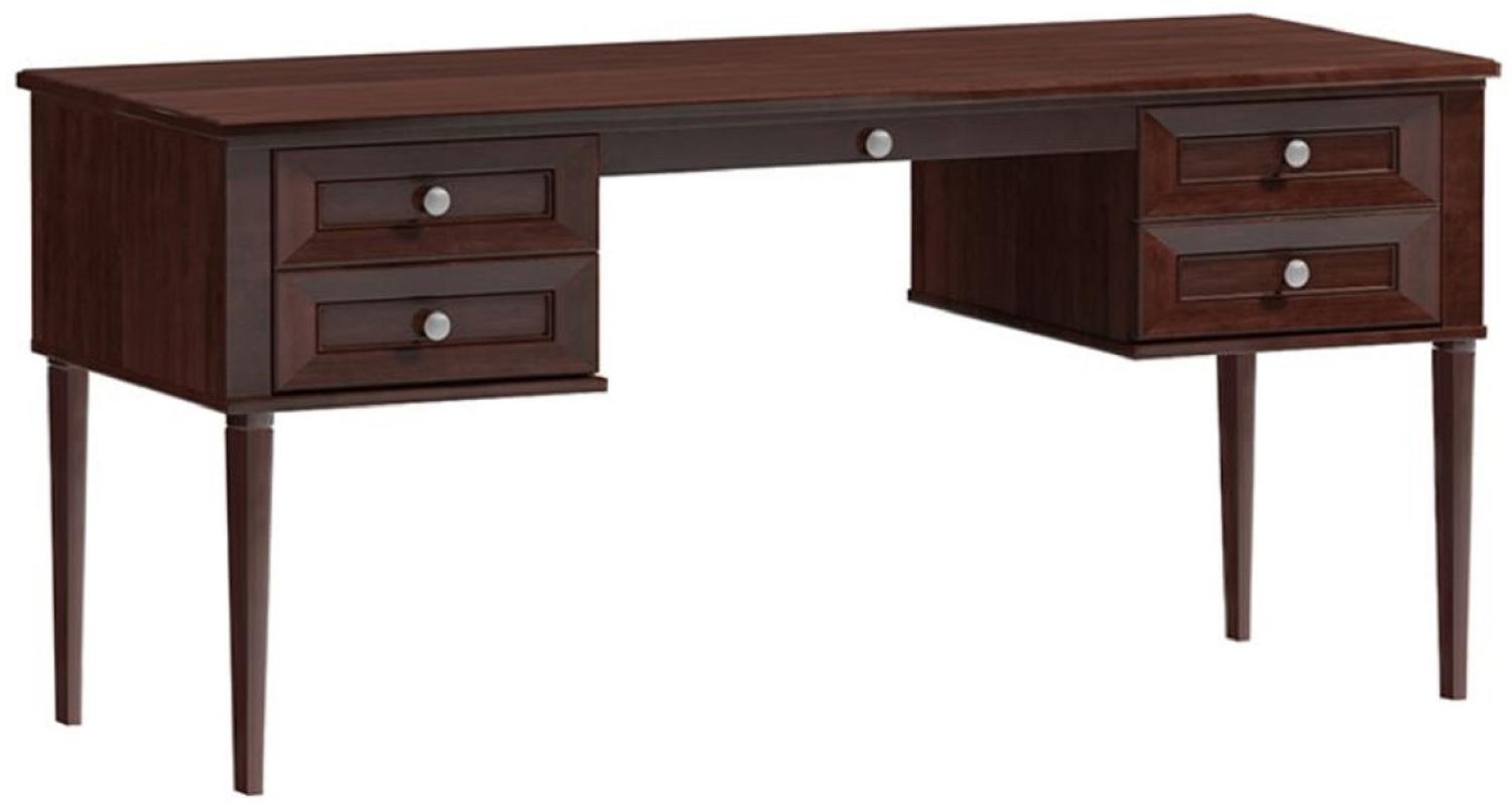 Casa Padrino Luxus Schreibtisch mit 4 Schubladen Dunkelbraun / Silber 160 x 65 x H. 76 cm - Büromöbel Bild 1
