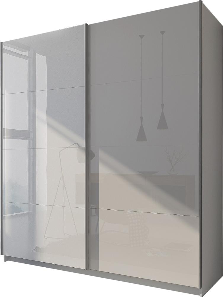 Domando Kleiderschrank Sila Modern für Schlafzimmer Breite 194cm, Schwebetüren, Hochglanz in Weiß Matt und Weiß Hochglanz Bild 1