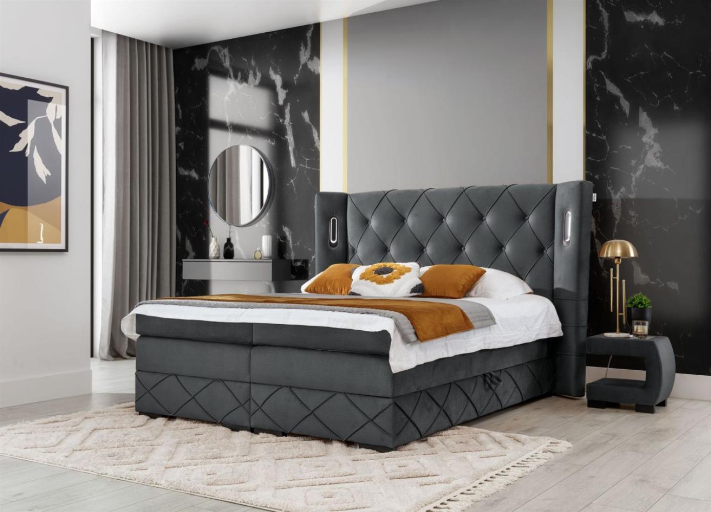 Boxspringbett Schlafzimmerbett ELVIANO 160x200cm Stoff Grafit inkl. Ambiente-LED Bild 1