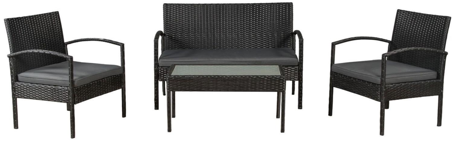 Juskys Polyrattan Gartenmöbel-Set Trinidad – Balkonmöbel-Set mit Tisch, Sofa & 2 Stühlen – Sitzgruppe für 4 Personen Schwarz mit Auflagen Dunkelgrau Bild 1