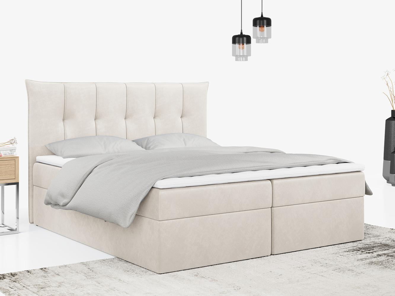 Boxspringbett, Polsterbett mit Bettkasten - PREMIUM-10 - 200x200cm - Cremige Mikrofaser - H4 Bild 1