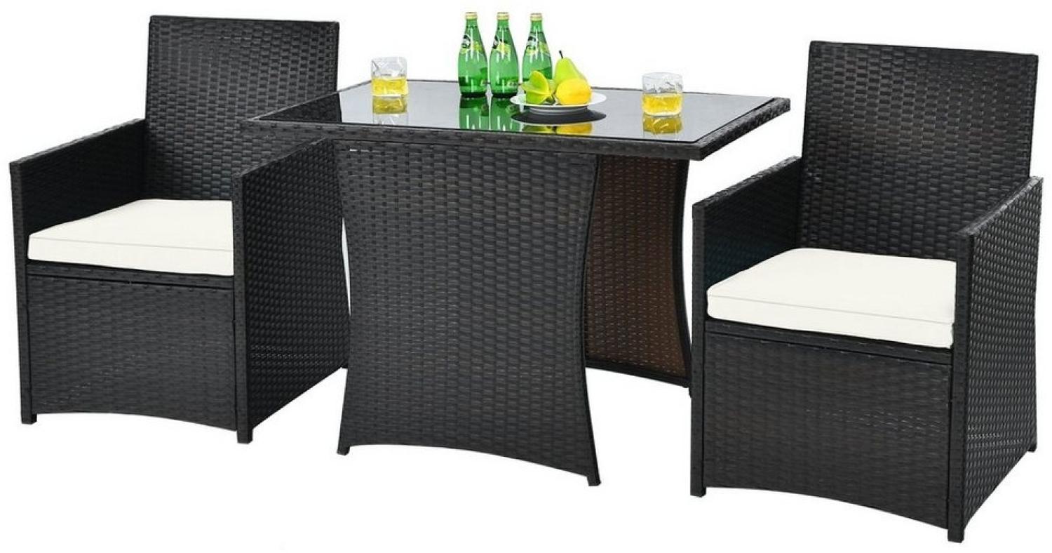 COSTWAY Balkonset, 3 teilig, Rattan, 2 Personen, mit Sitzkissen, platzsparend Bild 1