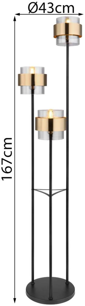 LED Stehleuchte 3-flammig mit Rauchglas und Messingringen, Ø43cm Bild 1