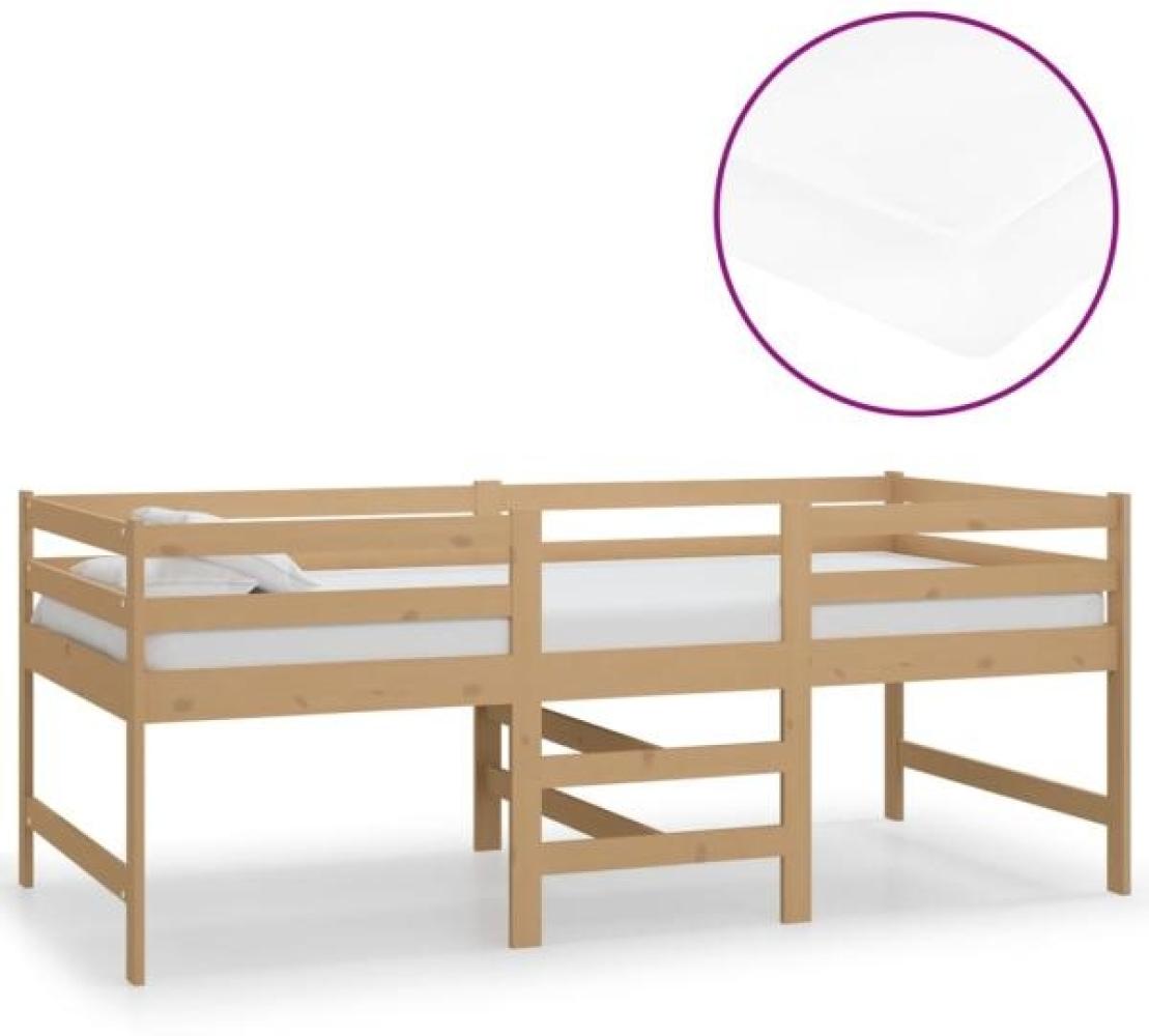 vidaXL Mittelhohes Bett mit Matratze Honigbraun 90x200 cm Massivholz Kiefer Bild 1
