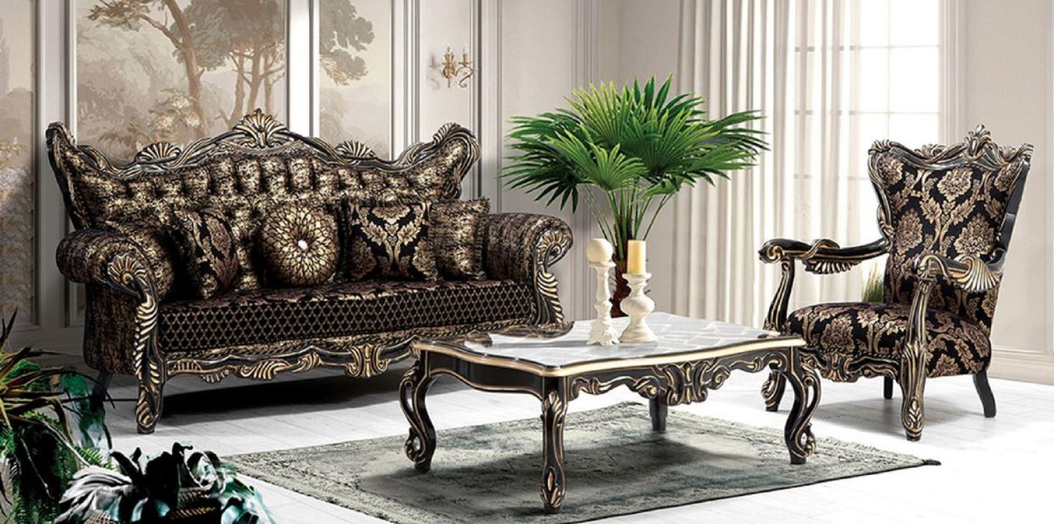 Casa Padrino Luxus Barock Wohnzimmer Set Schwarz / Gold - 2 Sofas & 2 Sessel & 1 Couchtisch - Wohnzimmer Möbel im Barockstil - Edel & Prunkvoll Bild 1