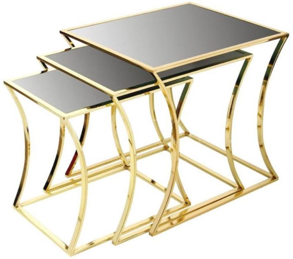 Casa Padrino Luxus Beistelltisch Set Gold / Schwarz - 3 Metall Tische mit Glasplatte - Luxus Möbel Bild 1