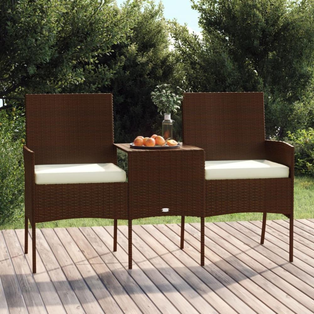 vidaXL 2-Sitzer Gartensofa mit Teetisch Poly Rattan Braun Bild 1