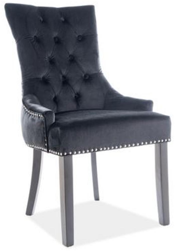 Casa Padrino Luxus Chesterfield Esszimmer Stuhl Schwarz / Silber / Schwarz - Küchenstuhl mit Samtstoff - Esszimmer Möbel Bild 1