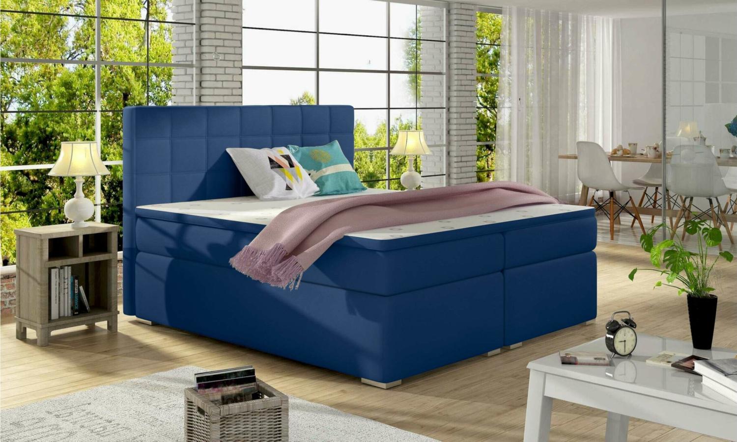 Stylefy Neptune Boxspringbett Blau Velours KRONOS 180x200 cm Bild 1