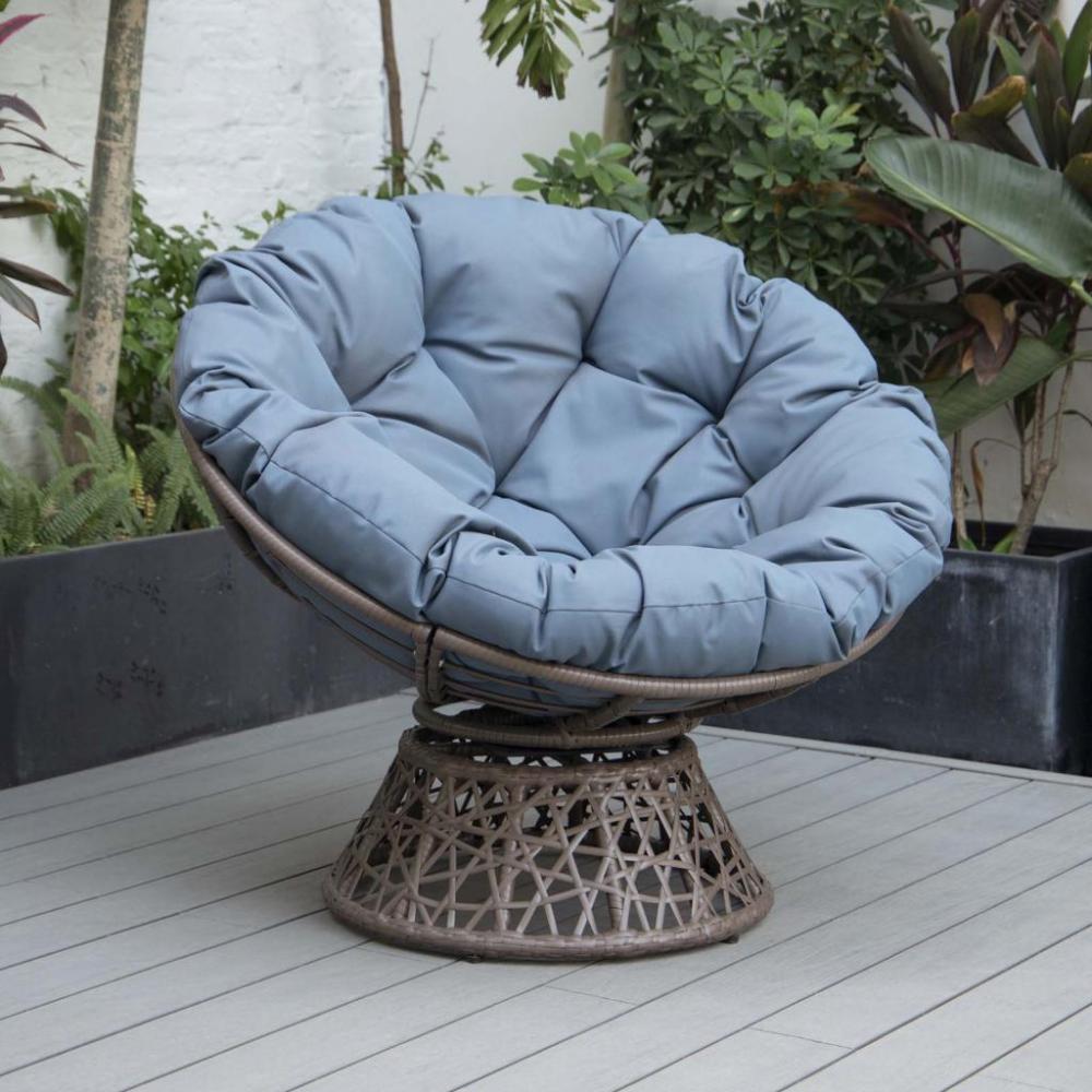 PureHaven Lounge Sessel 92x80x80,5 cm aus Rattan Rundkissen drehbar 360 Grad pflegeleicht elegantes Design verstellbare Kunststofffüßchen Braun/Blau Bild 1