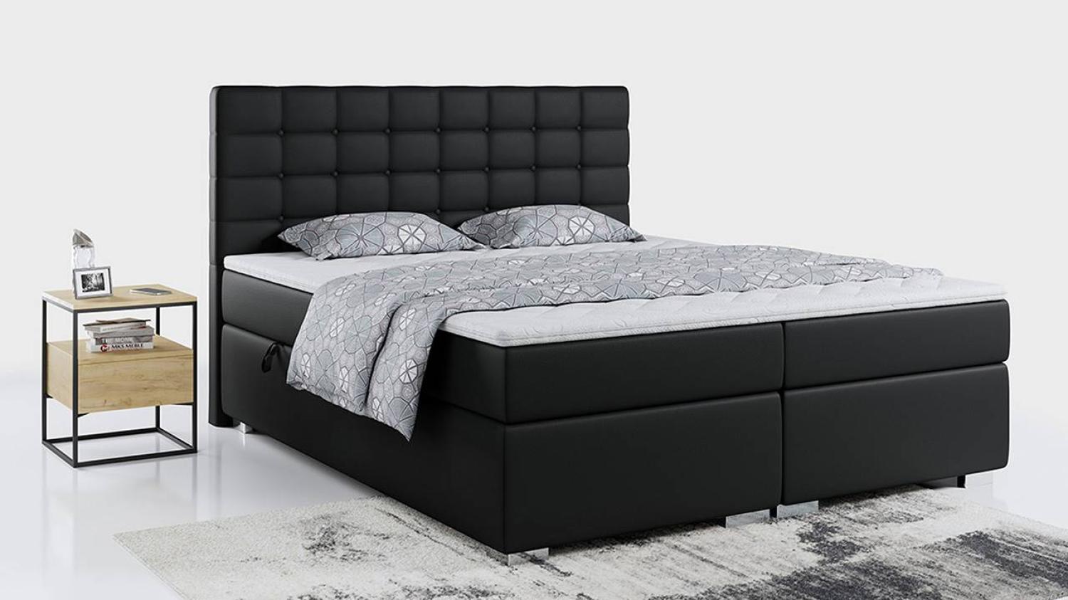 Boxspringbett, Deko Bed mit Matratze und Topper - CASSI - 120x200cm - Schwarz Kunstleder - H4 Bild 1