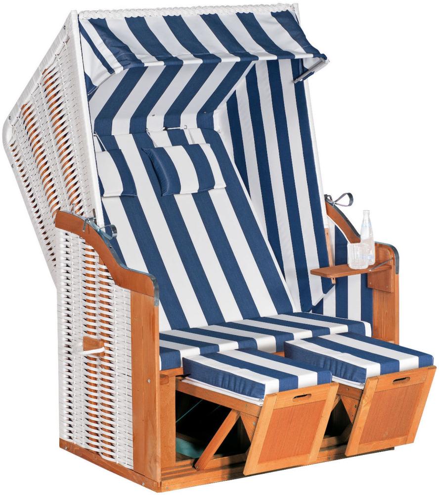SunnySmart Garten-Strandkorb Rustikal 50 PLUS 2-Sitzer weiß/blau mit Kissen Bild 1