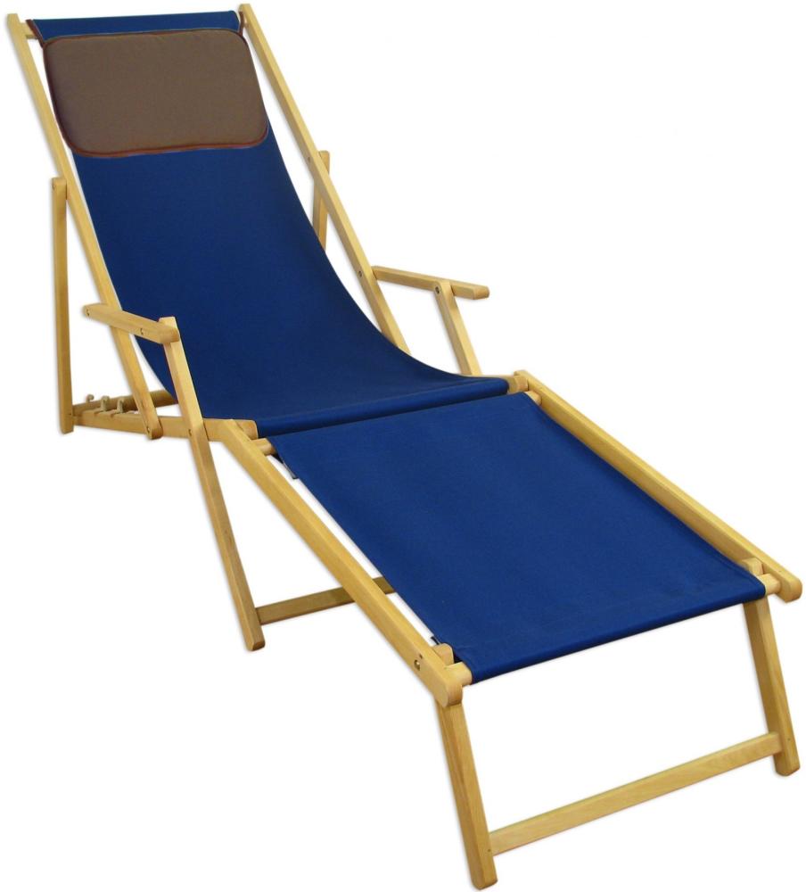 Strandliege blau Liegestuhl Holzliege Buche natur Fußteil Kissen klappbar 10-307 N F KD Bild 1