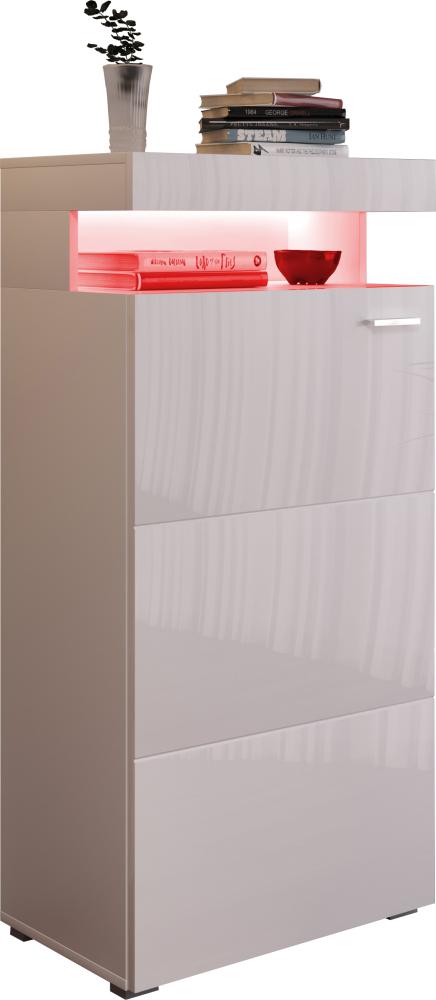 Domando Standvitrine Mondello M3 Modern für Wohnzimmer Breite 60cm, Hochglanz, RGB LED Beleuchtung mit wechselbarer Farbe, Chromgriffe in Weiß Matt und Weiß Hochglanz Bild 1