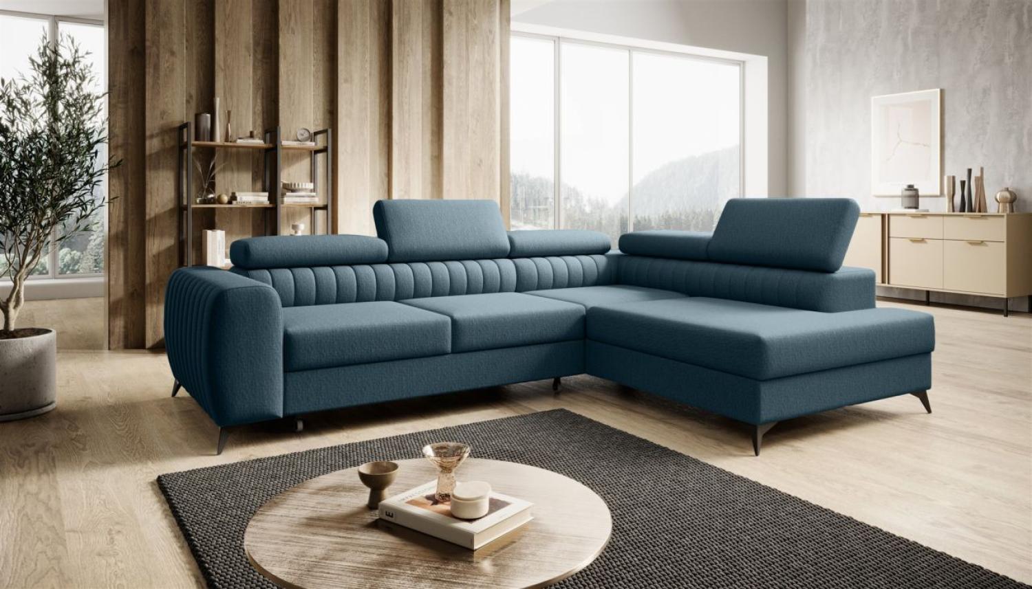 Ecksofa Schlafsofa Sofa FARGO in Stoff Vogue Blau Ottomane Rechts Bild 1