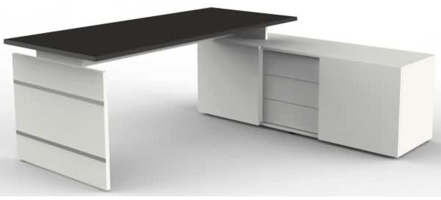 Form 4 Komplettarbeitsplatz, Eckkombination aus Schreibtisch und Sideboard, Weiß / Anthrazit Bild 1