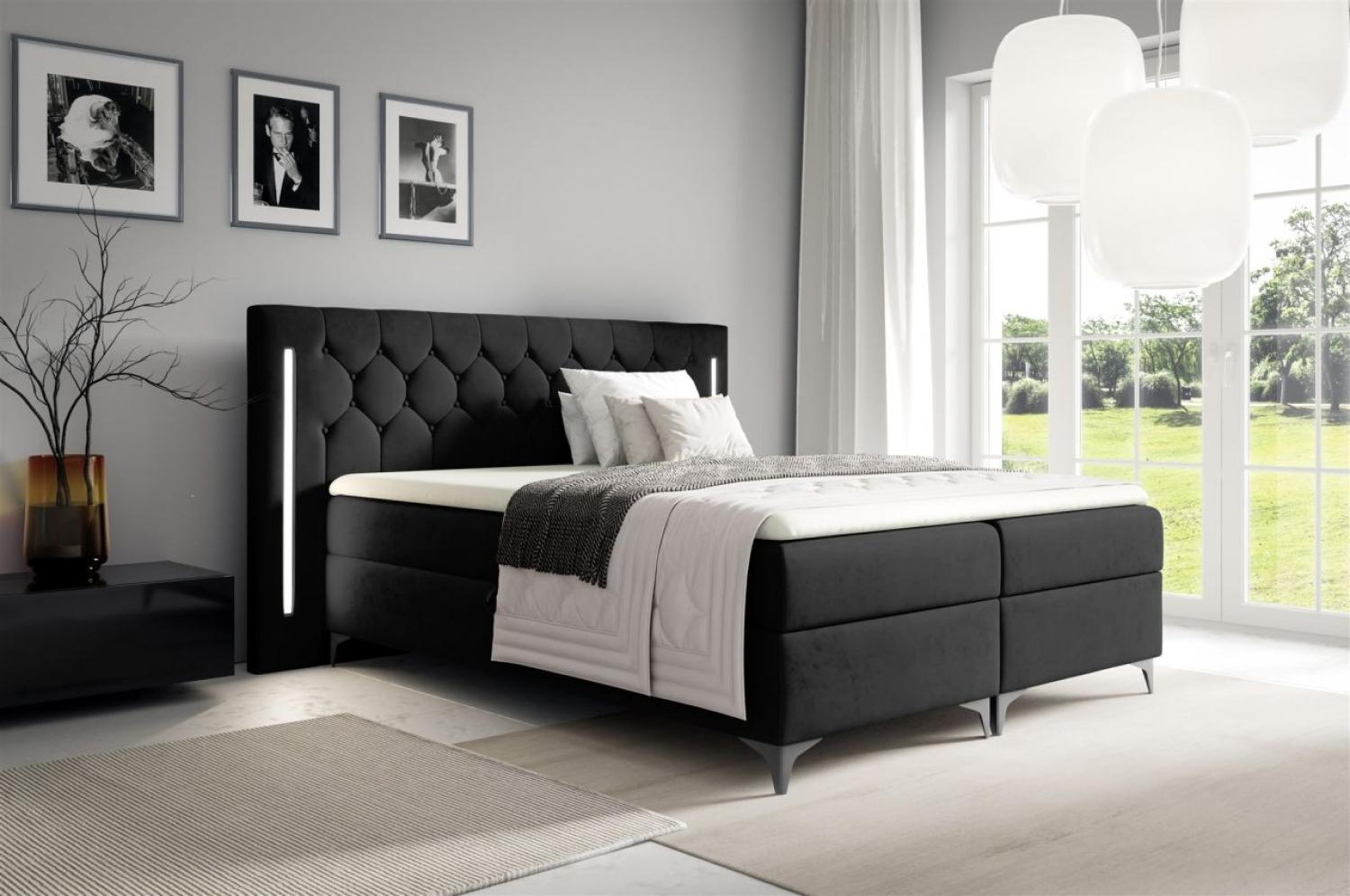 Boxspringbett Schlafzimmerbett ELODIE 140x220cm Schwarz inkl. Ambiente-LED Bild 1